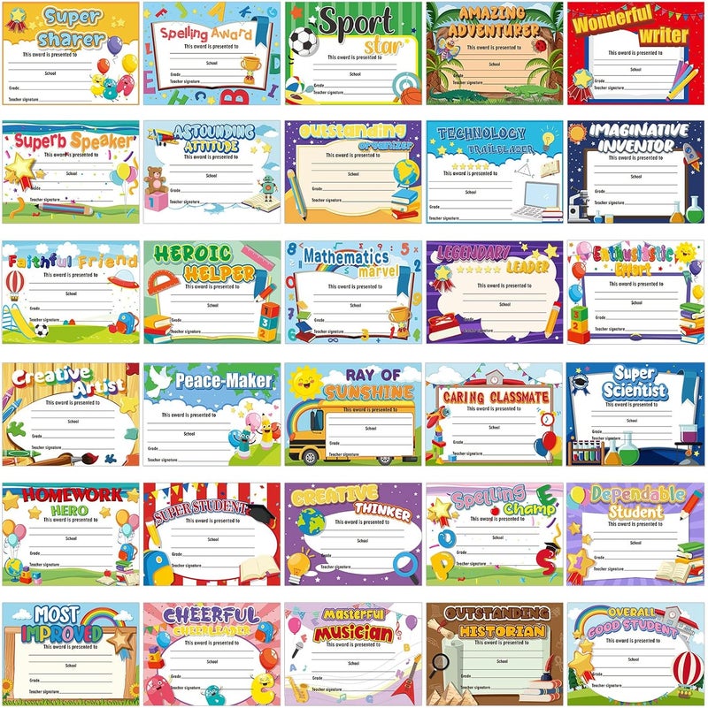 Sherr 60 Pcs Student of Award Certificates for Kids End of School Year Certificate of Achievement Student Recognition Award Achievement Graduation Teacher and Classroom Supplies (Kid) - Image 1